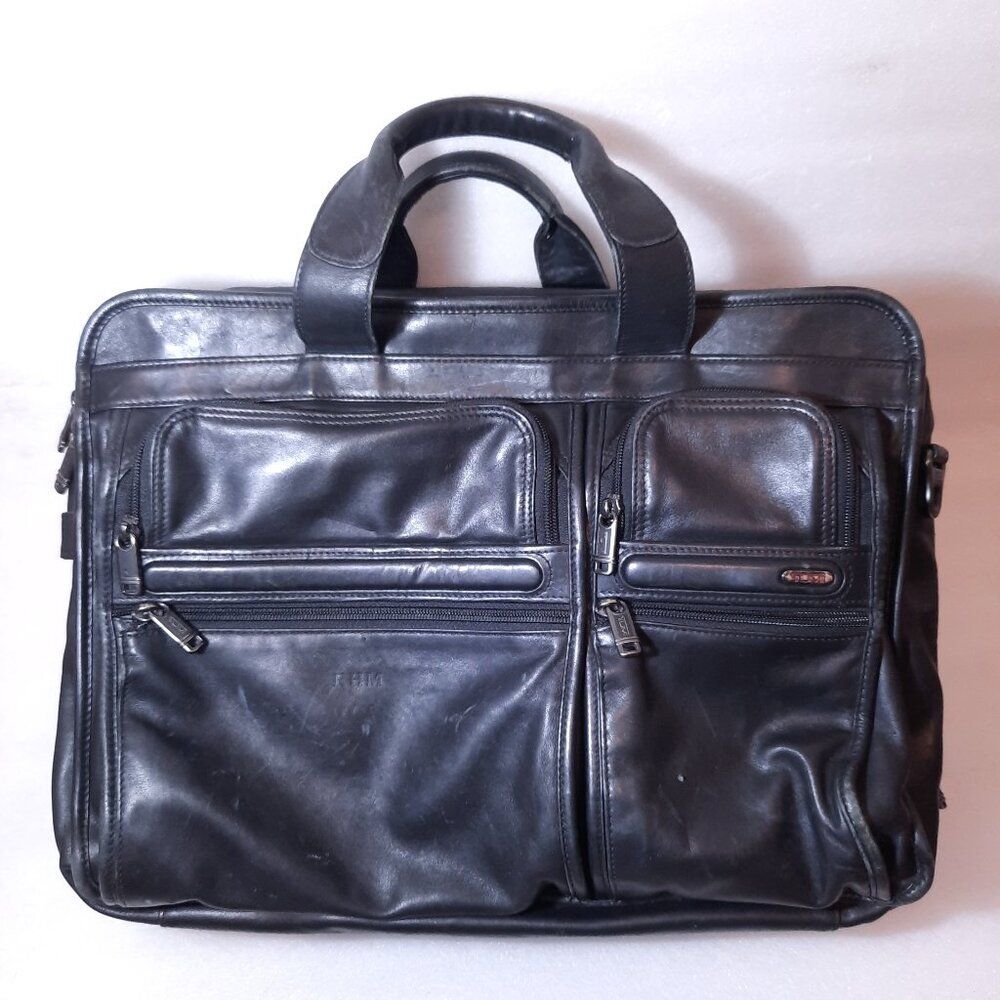 Tumi Alpha 2 Laptop Briefcase bag Black Napa Leather 96160D4 Computer distressed